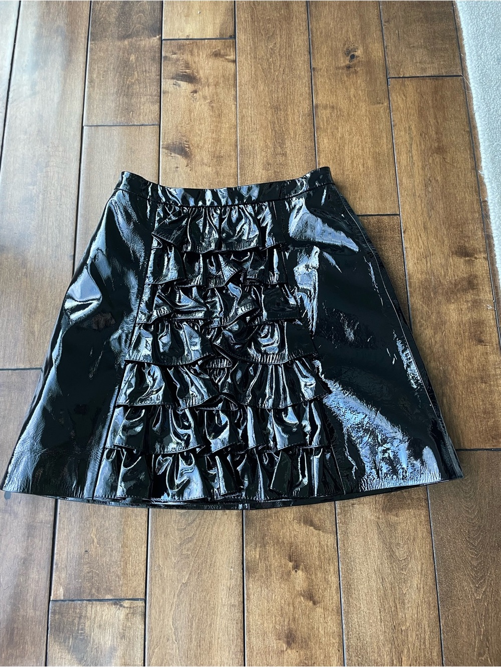 Christopher Kane Patent Leather A-Line Skirt Tiered Ruffled Size 6